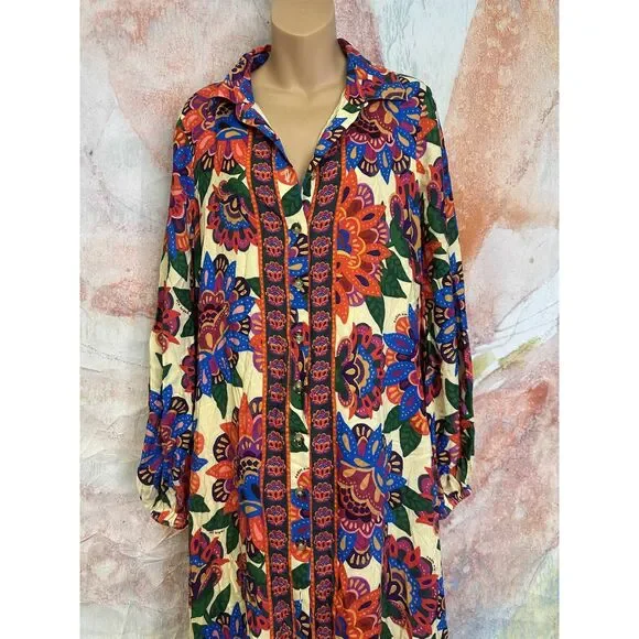 Anthropologie Farm Rio Long-Sleeve Button-Front Midi Dress - Picture 6 of 8